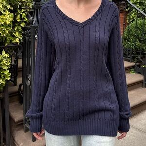 Brandy Melville Navy V-Neck Cable Knit Sweater